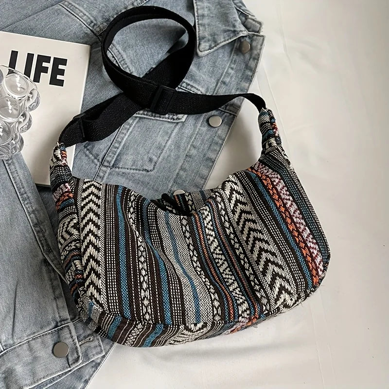 Crossbody Bags Tribal Style Shoulder Bag, Foldable Crossbody Striped Pattern, Flag Theme Hand Washable Edge Painted Lining