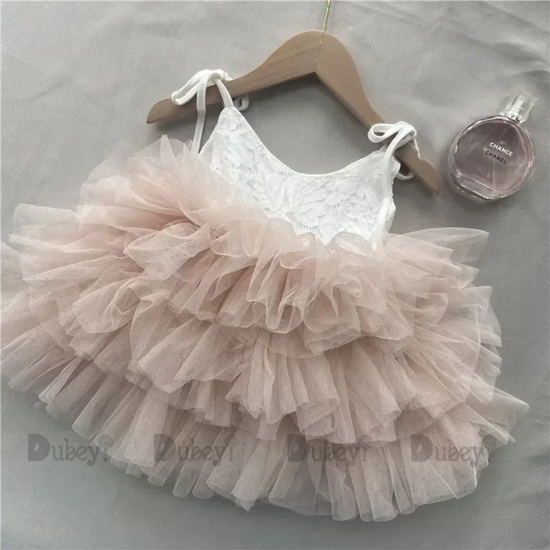 Toddler Girls Lace Tutu Dress for Kids Lovely Layers Ruffles Vestidos Fashion Baby Birthday Party Gown Boutique Wear