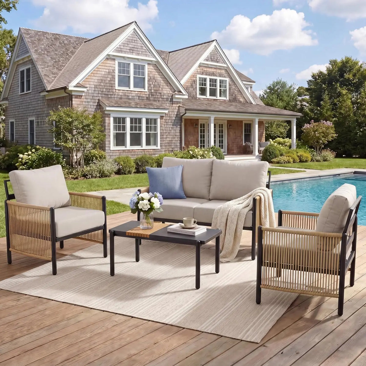 Aluminum Outdoor Patio Furniture Set 4 Seats, Customized