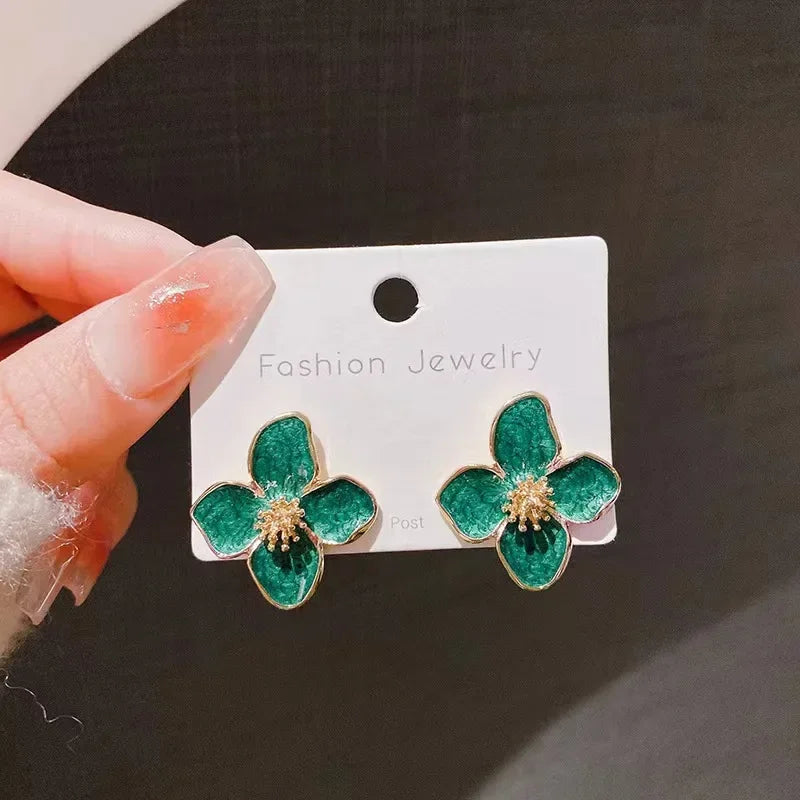 New Fashion Sweet Design Spring/Summer Blue Pink Enamel Flower Light Luxury High End Earrings Gifts For Women'S Jewelry