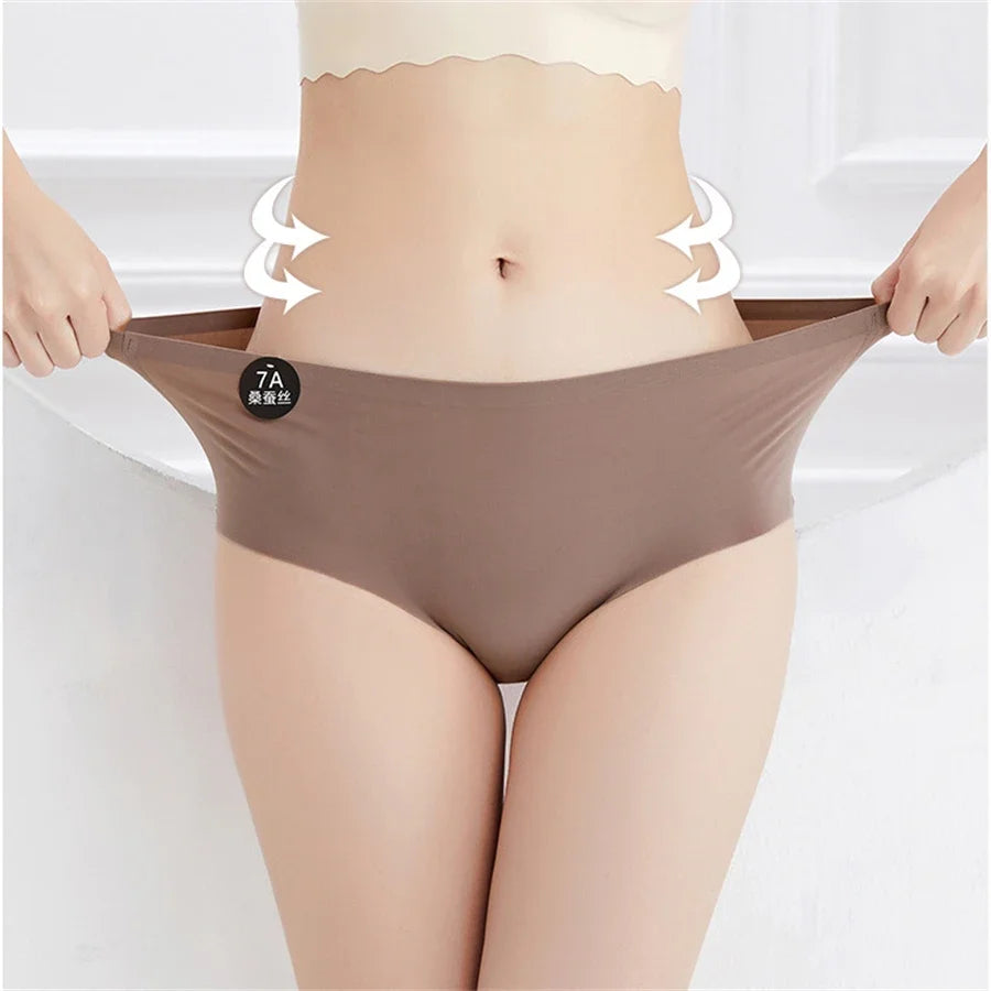 4PCS Seamless Mulberry Silk Underwear Ultral Thin Women's Panties Sexy High Elastic Invisible Briefs Soft Underpants Lingerie