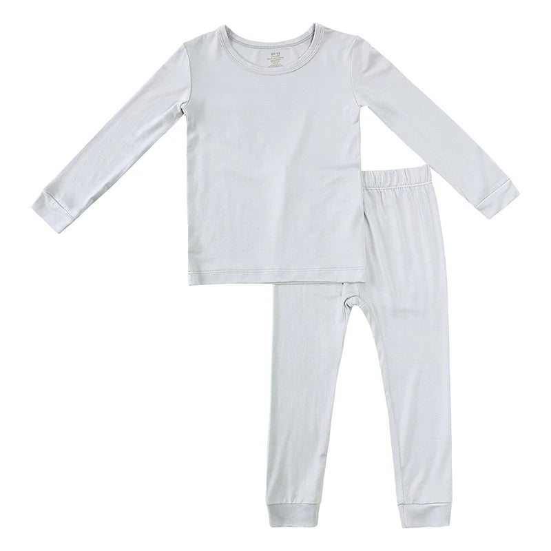2026 Bamboo Fiber Toddler Kids Pajamas Clothes Solid Hight Elasticity Breathable Sleepwear Set For 9M-7T Boy Girl Loungewear