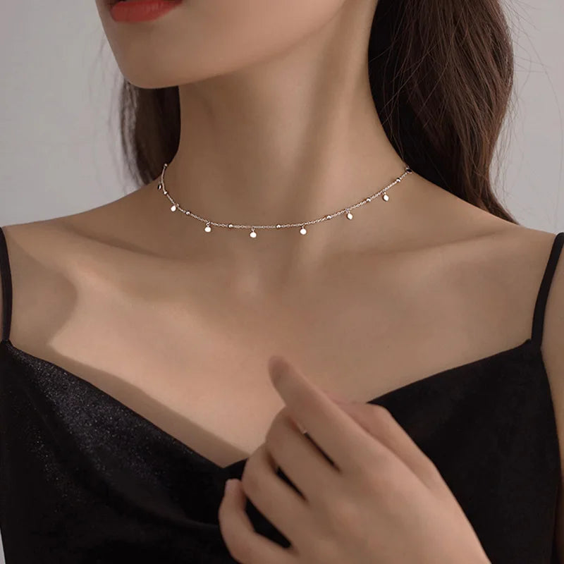 Silver Color Round Piece Tassel Choker Necklaces Niche Design Chains Ball Rock Lady Clavicle Chain Girl Jewelry