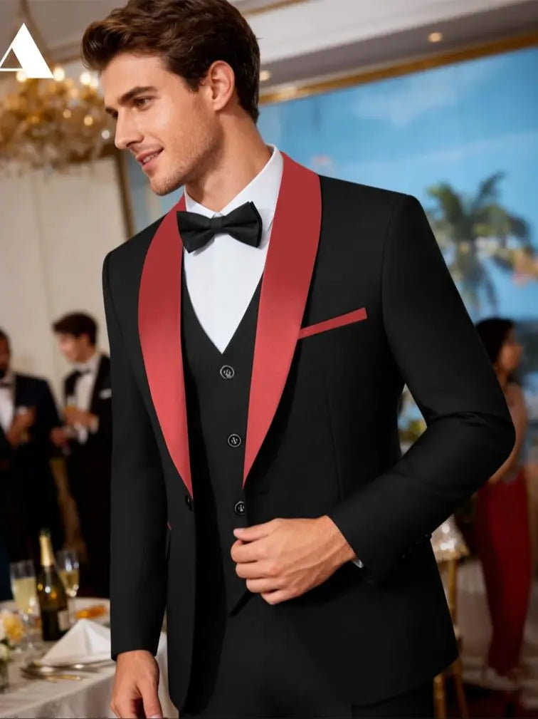 ULBYANRY Mens 3-Piece Suit Set (Jacket Vest Pants) Formal Business Tuxedo XXS-7XL Tailored Party Prom Wedding Suits
