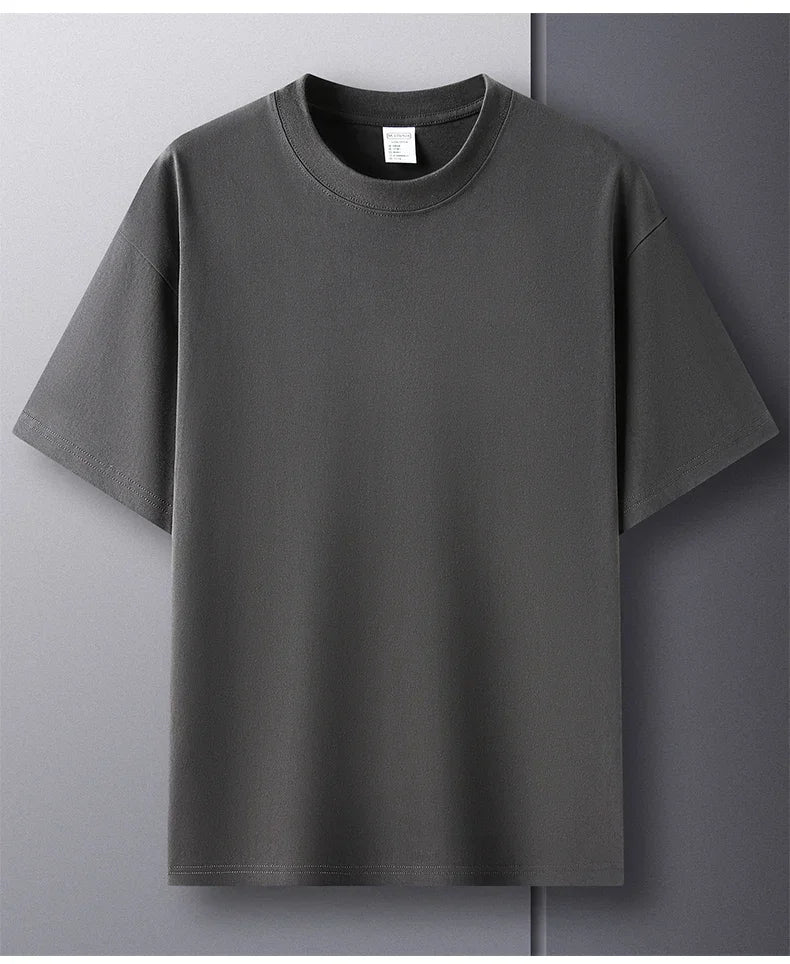100% Pure Cotton Summer High-end Brand Men's Short Sleeve Round Neck Fashionable Style Half Sleeved Top Breathable T-shirt