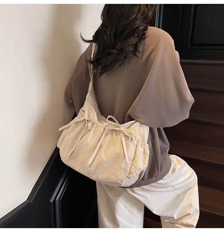 Ruched Fabric Hobo Bags Lightweight Nylon Shoulder Crossbody Bag, Stylish & Adjustable, Perfect for Casual Outfits, Daily Errand