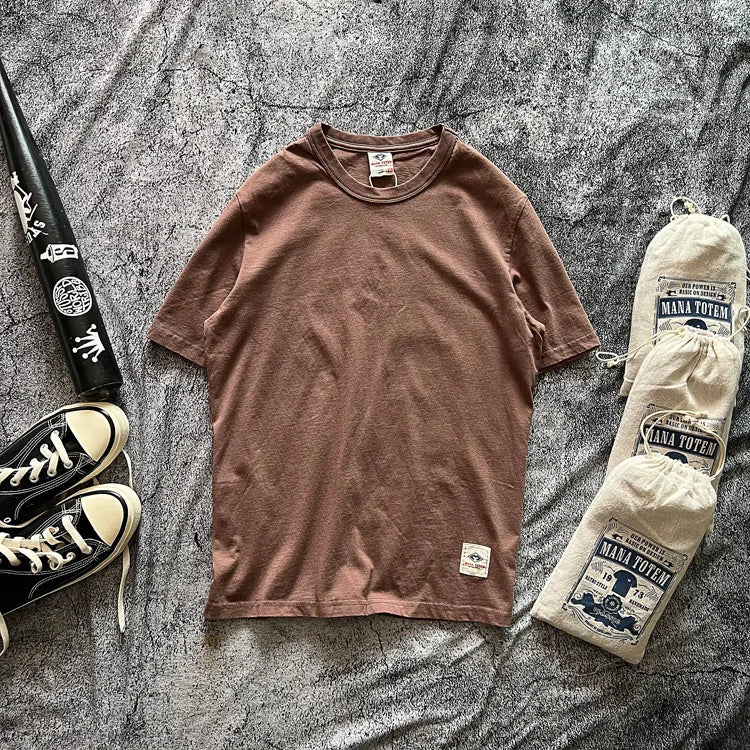 Tough Guy American Vintage Solid Color Round Neck Versatile Basic Commuter 100% Cotton Short Sleeve T-Shirt Men Tees Tops