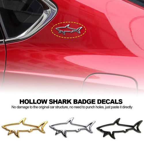 3D Metal Hollow Shark Emblem Badge For Cars And Motorcycles Durable Steel Peel And Stick Eye Catching Design