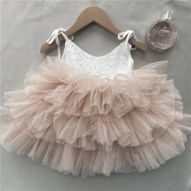 Toddler Girls Lace Tutu Dress for Kids Lovely Layers Ruffles Vestidos Fashion Baby Birthday Party Gown Boutique Wear