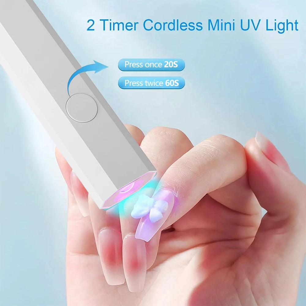 YIKOOLIN Portable Rechargeable UV LED Nail Dryer Mini Gel Polish Curing Lamp 2 Timing Modes USB Charging Manicure Tool Home Use