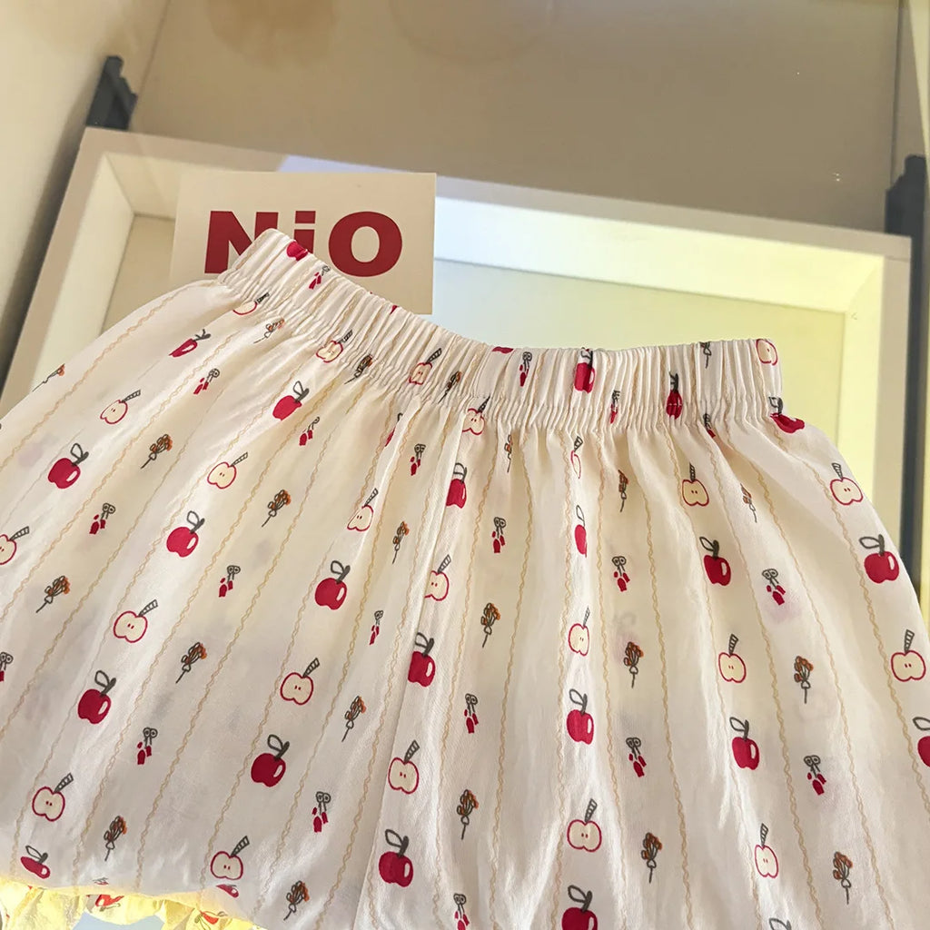 Two-Piece Set  Sleeveless Princess Dress with Floral Print, Summer Thin Outfit for Baby Girls Baby Girl Cute Floral Skirt