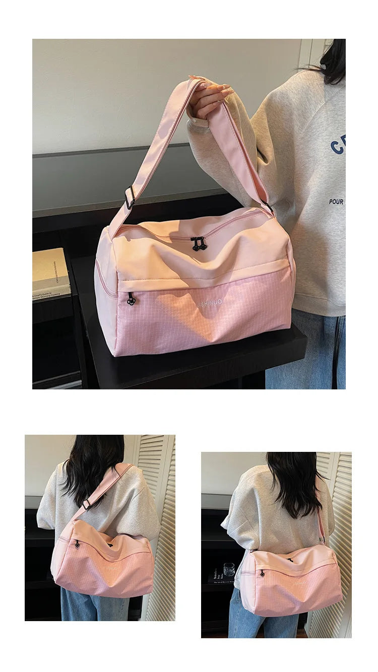 Large Capacity Travel Tote Bags for Women Solid Color Shoulder Messenger Bag Sports Yoga Satchels Fashion Woman Handbag