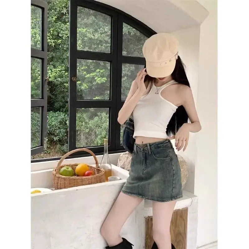 High Waist Denim Mini Skirt Women's Summer 2025 New Style Slimming Sexy Girl Trend Prevent Exposure Wrap around Skirt
