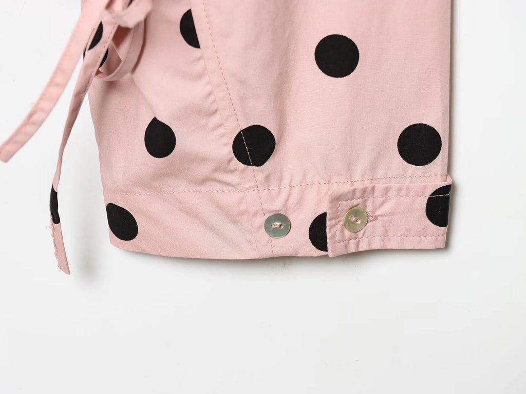 Woman Long Sleeve Pink Polka Dot Jacket Fashion Single Breasted High Collar Short Coat Women Spring Casual High Street Jacket
