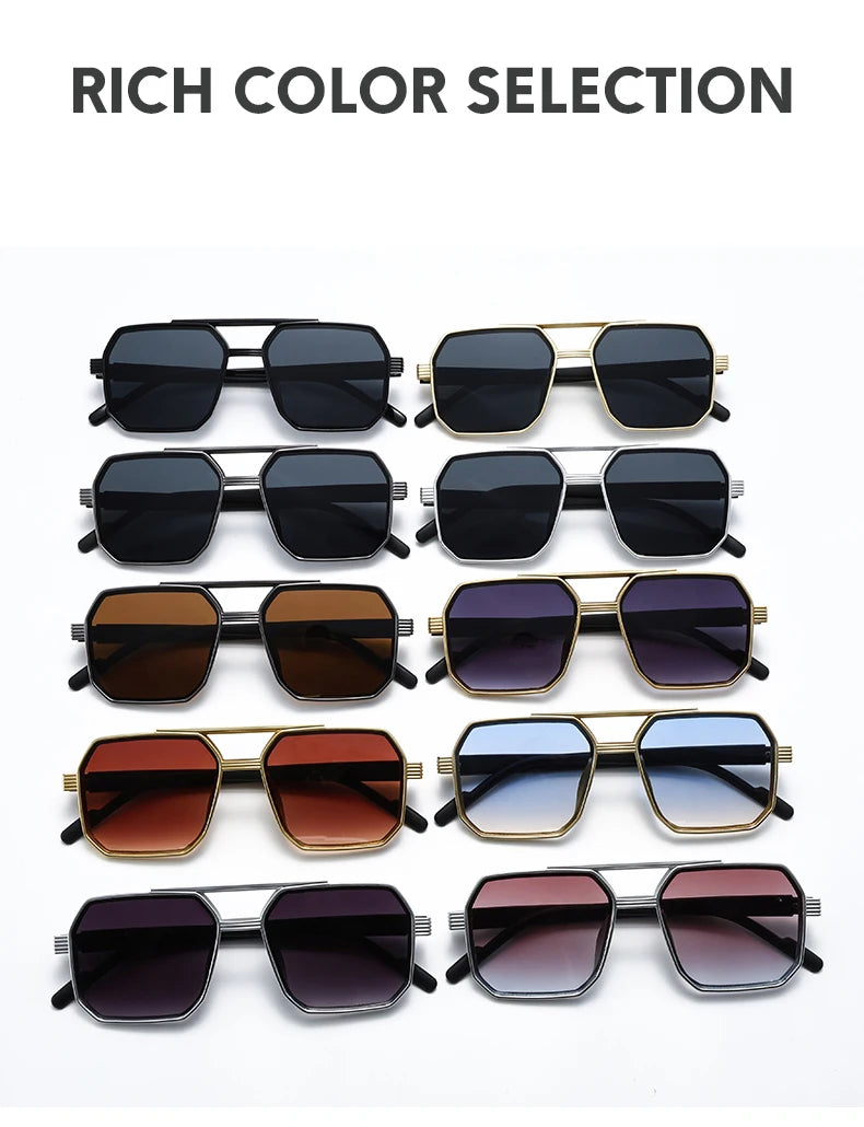 Hiking 3pcs Retro Large Frame Square Anti Light Glasses Classic Double Beam Metal Frame Shades Fashion Men'S Gradient Eyeglasses