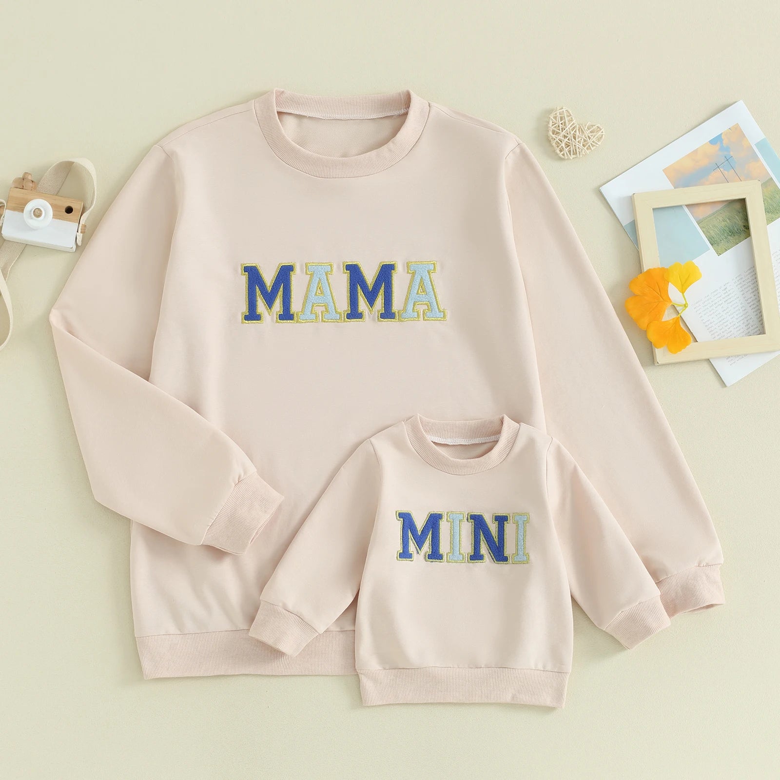 Citgeett Mommy And Me Matching Outfits 0to3Y Letter Embroidered Long Sleeve Pullovers For Fall
