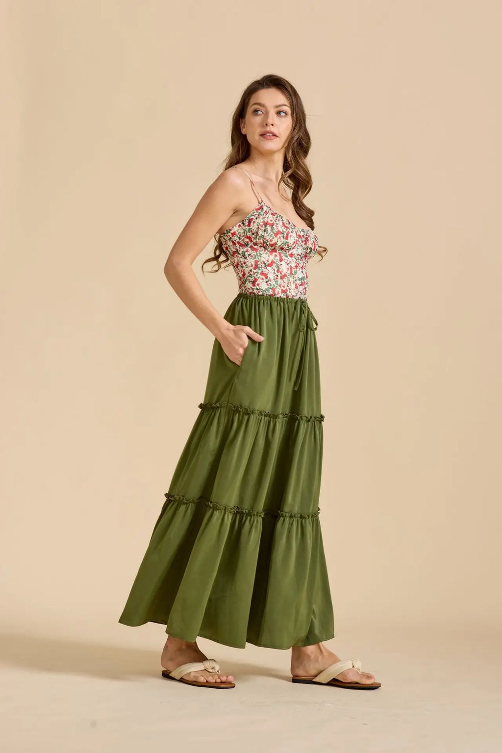Elegant High Waist Elastic Pocket Long Skirt Adjustable Belted Half Body Skirt Women's Home Fashion Spring 2025 Polyester Blend