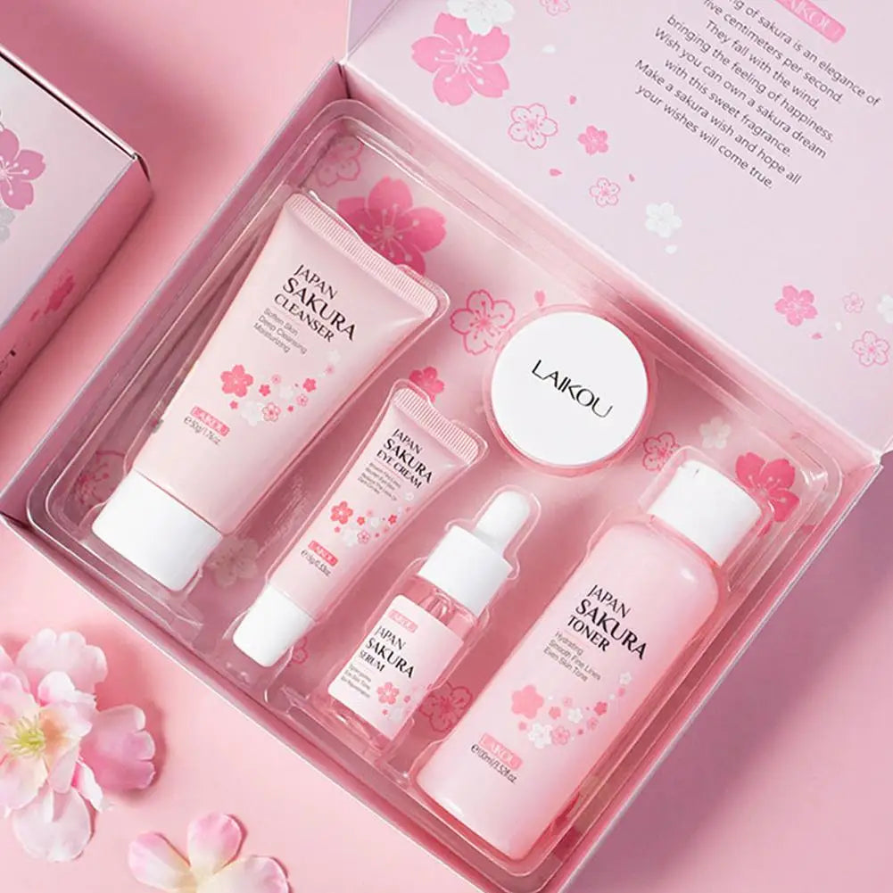 LAIKOU Sakura Skin Care Set - Facial Cleanser, Toner, Serum, Cream