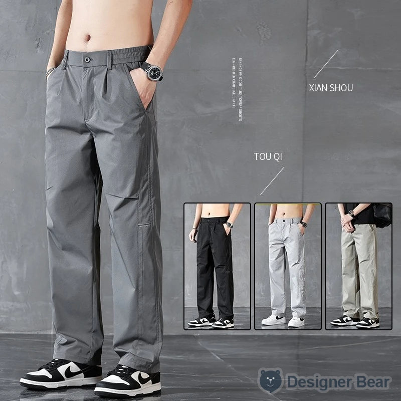 Brand Clothing Spring Summer Thin Men's Casual Straight Trousers Elastic Waist Outdoor Business Solid Color Long Pants Male