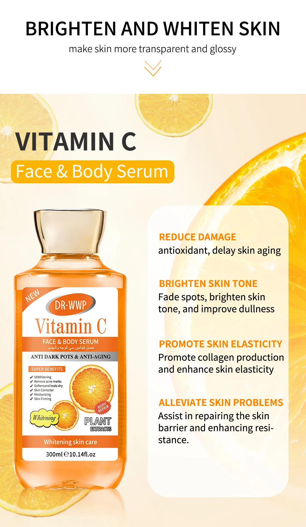 Vitamin C AHA Essence Original liquid Kojic Acid Face Serum Arbutin Brightn Moisturizing Turmeric Repair Lifting Skin Care 350ml