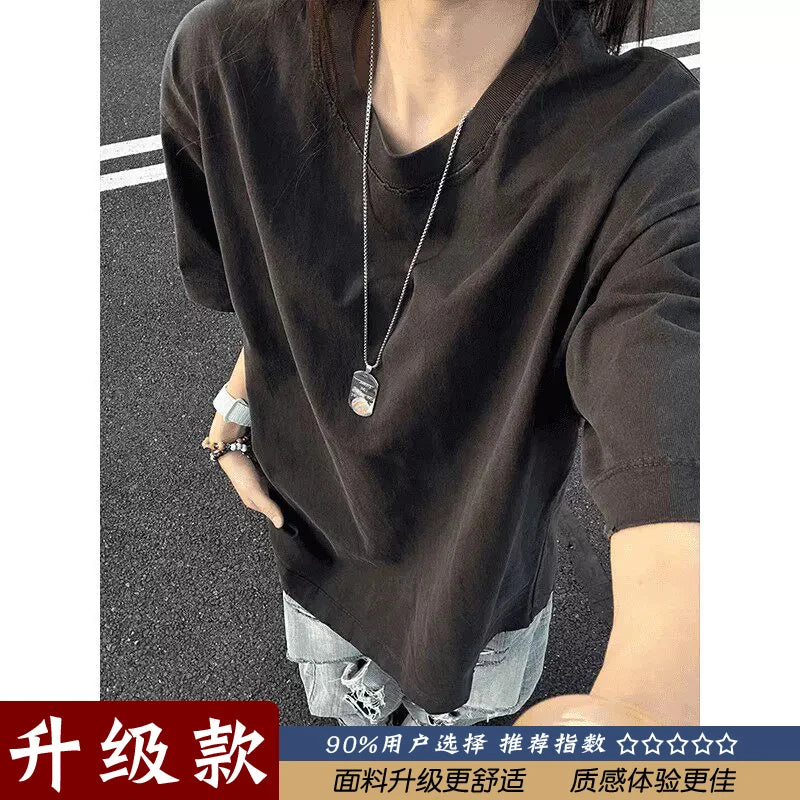 Men's Vintage Washed Blue T-Shirt Short Sleeve Oversized Casual
