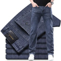 New Men Spring Summer Business Stretch Jeans Male Fashion High Waist Straight Leg Loose Casual Denim Pants Smoke Gray Trousers