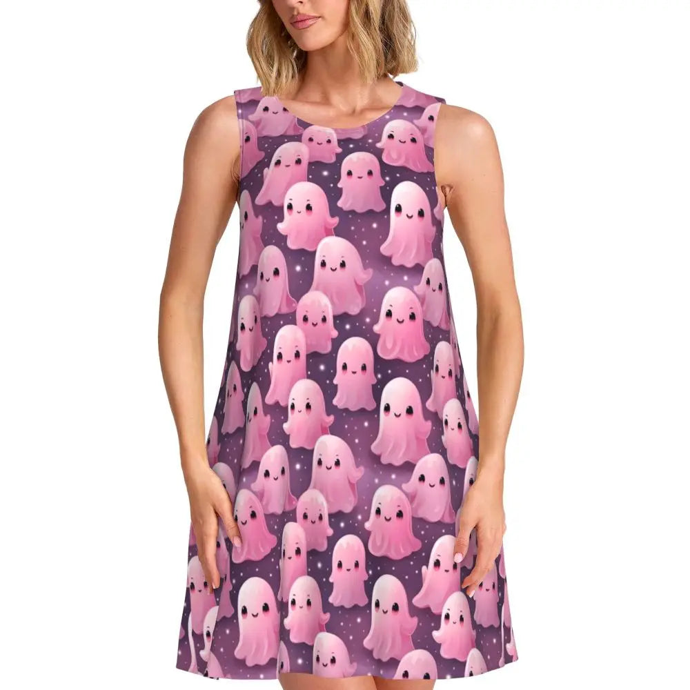 Shiny Graffiti Casual Dress Colorful Print Sleeveless Boho Dresses Women O Neck Street Fashion Dress Day Print Vestidos Present