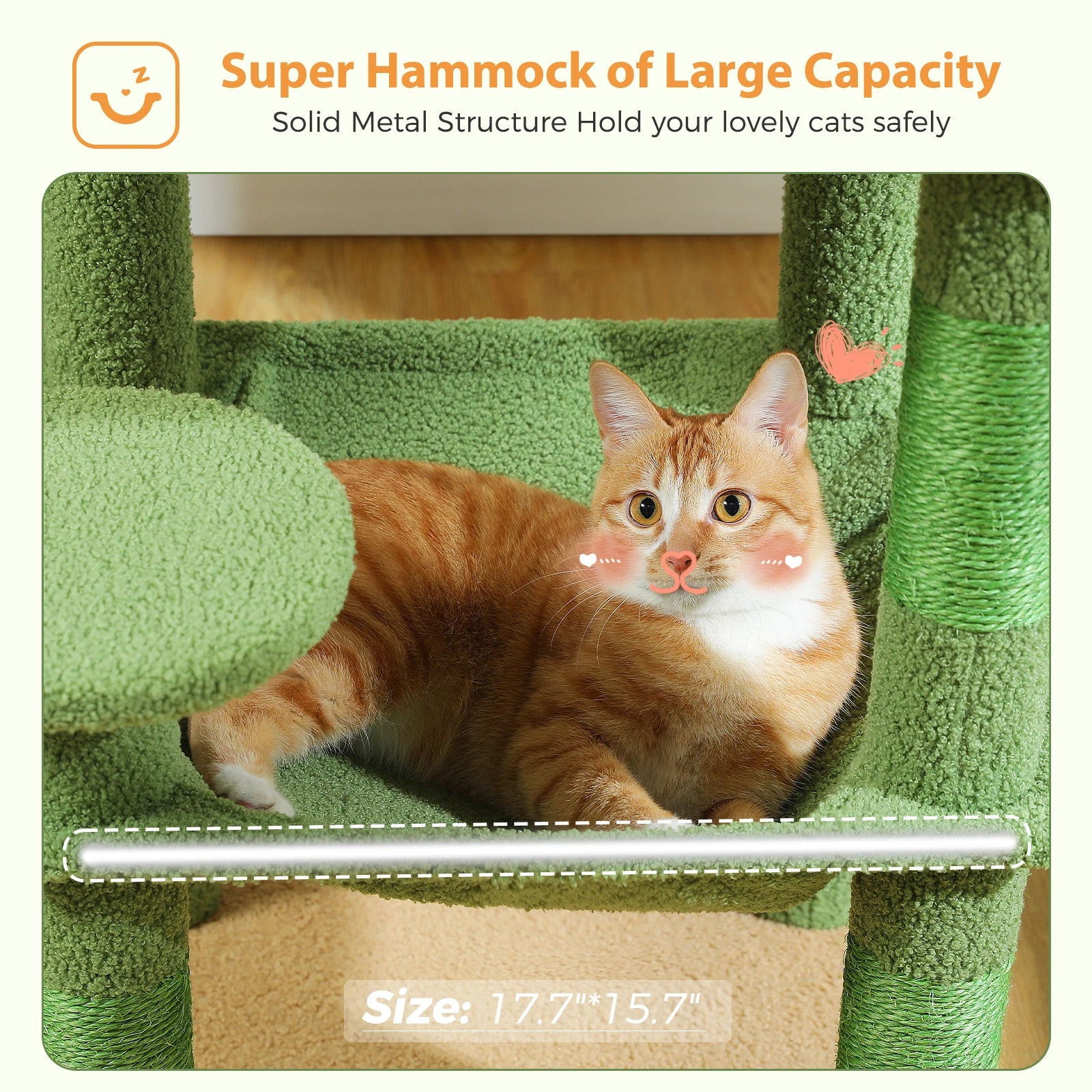Cactus Cat Tree Tower for Large Cats with Metal Plush Big Hammock for Indoor Cats with 2 Door Condo House with Large Top Perch