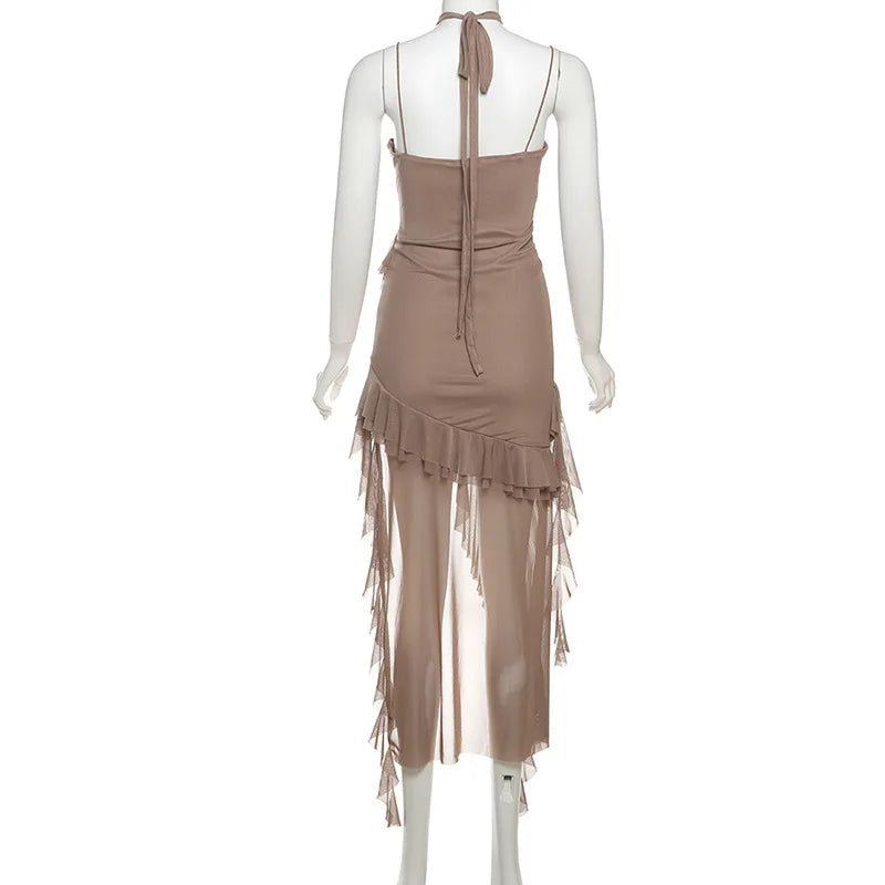 Fashionable Strapless Slim Fit Long Dress Sexy Trendy Girl High Waist Irregular Design Knitted Pure Color Spring New Arrival