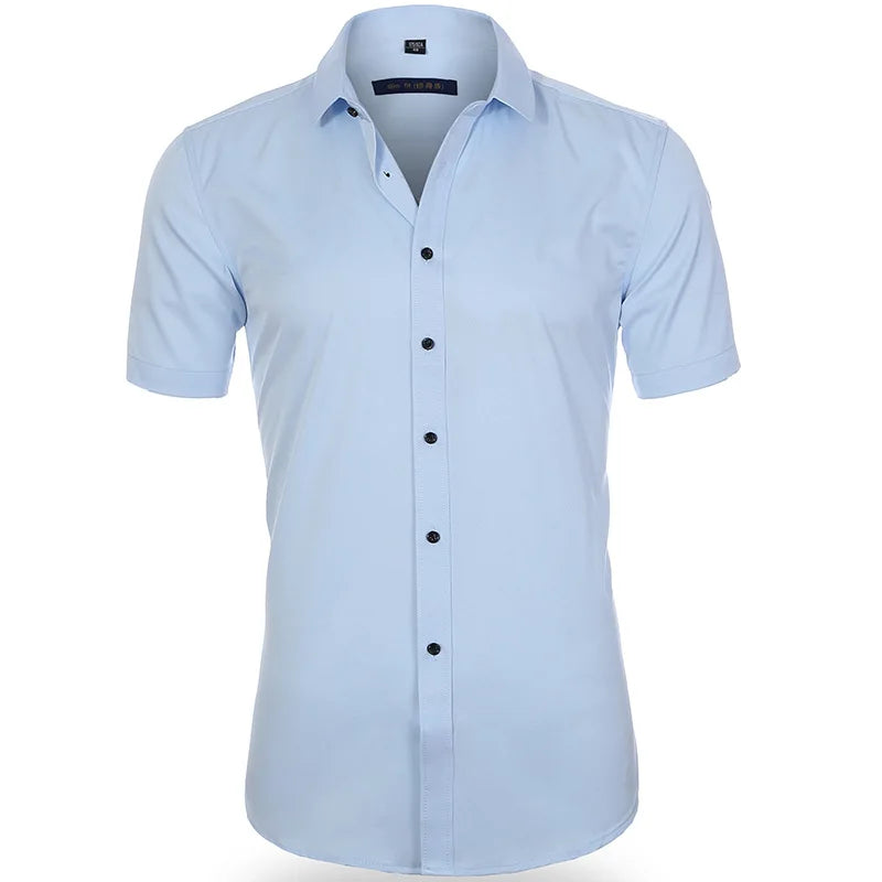 Men's Long Sleeved Slim Fit Elastic Shirt and Non Ironing Black Shirt Men's Solid Color Versatile Business Inch Men's Clothing