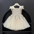 Kids Girl Clothes Sequined Flying Sleeves New Summer Dresses For Girls Elegant Mesh Vest Skirt Princess Dress Evening Prom