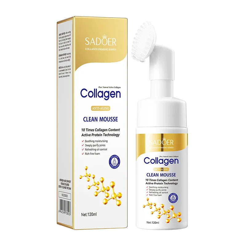 Sadoer Collagen Facial Cleanser Mousse Deep Cleansing Skincare Moisturizing Firming Face Wash Foam Cleanser Skin Care Products