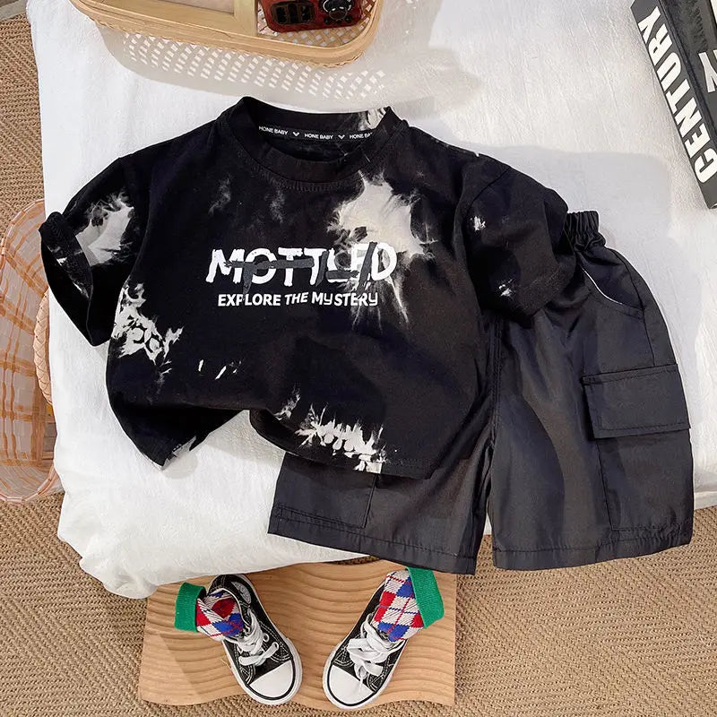 Kids Outdoor Sports Set Boys Girls Summer Short Sleeve T-Shirt Shorts Two-Piece Set Kids' Casual Striped T-Shirt 1-6 Year Set