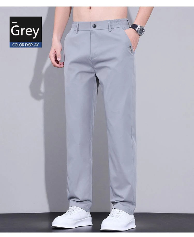 Spring Summer Thin Mens Pants Straight Business Casual Pants Ice Silk Quick Dry Breathable Korean Trousers Fashion Men Clothing