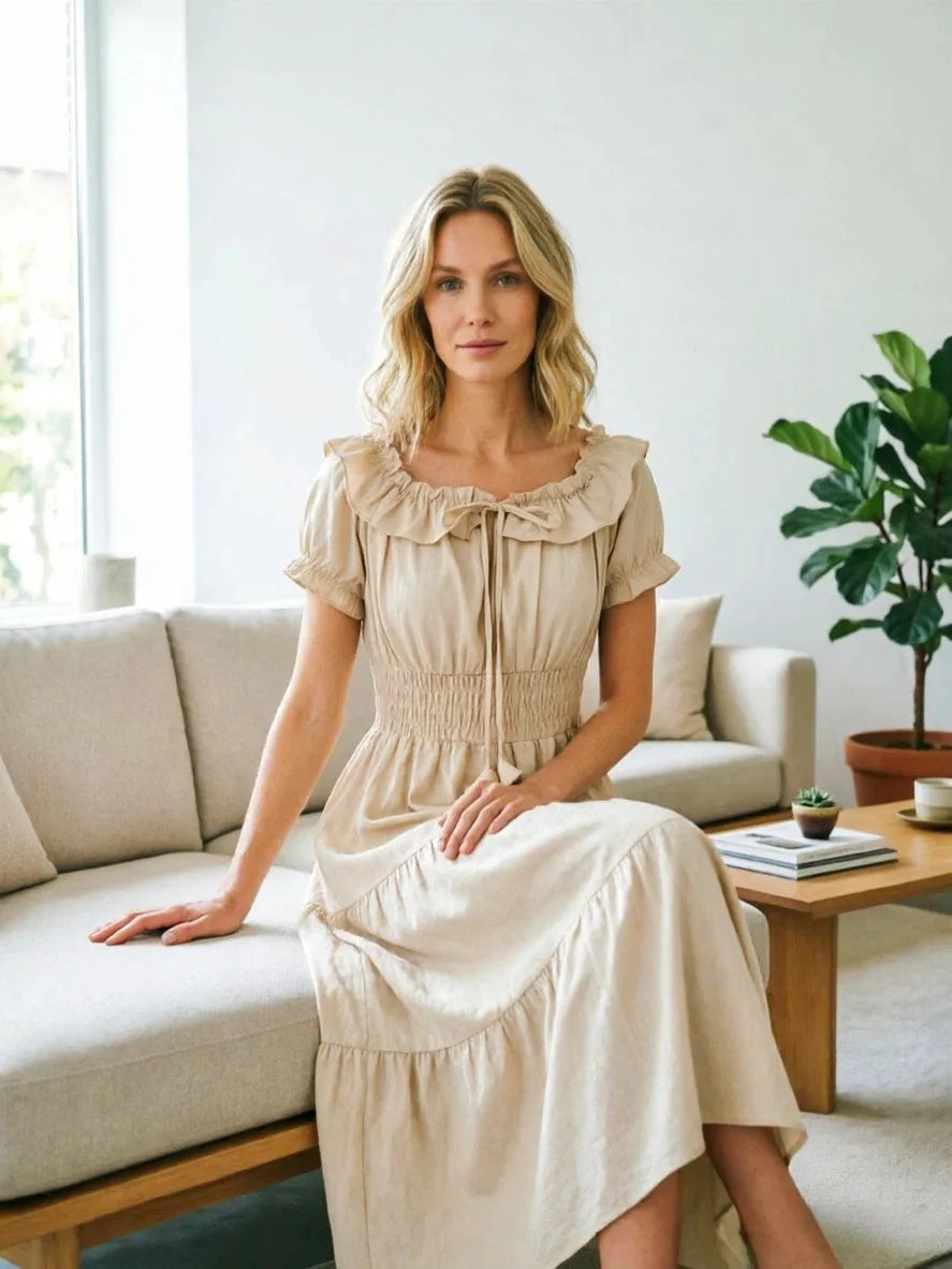 2026 Elegant Women's Off Shoulder Ruffle Sleeve Dress Fashion Solid Color Elastic Waist Tiered Maxi Dresses