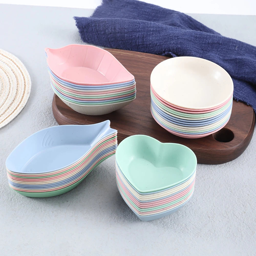 6PCS Wheat Straw Seasoning Dish Household Kitchen Creative Dipping Snack Dish Plastic Small Plate Tableware