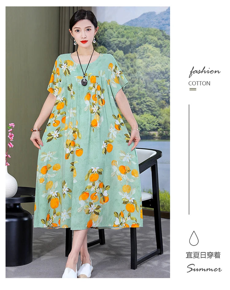 New Fashion Casual Summer Dress For Women Ladies O-Neck Print Short Sleeve Dress plus size Women Clothing