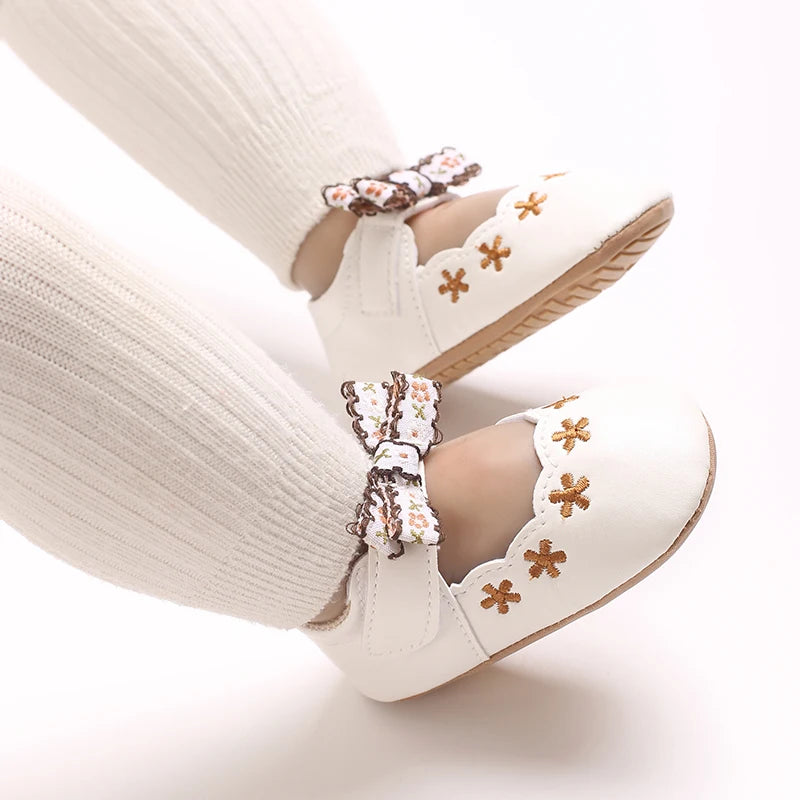 New big bow floral 0-18 months baby princess shoes sandals breathable PU upper walking shoes