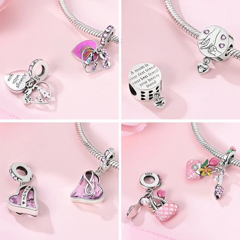925 Sterling Silver Heart Charm Bead With Zircon Accent, GDTC Certified Fine Jewelry Gift For DIY Bracelet Makers