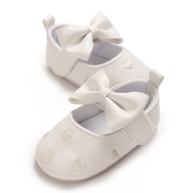 Baby Girl Classic Dress Shoes 0-18M Cute Bow Knot Heart First Walkers Soft Sole Comfortable Newborn Infant