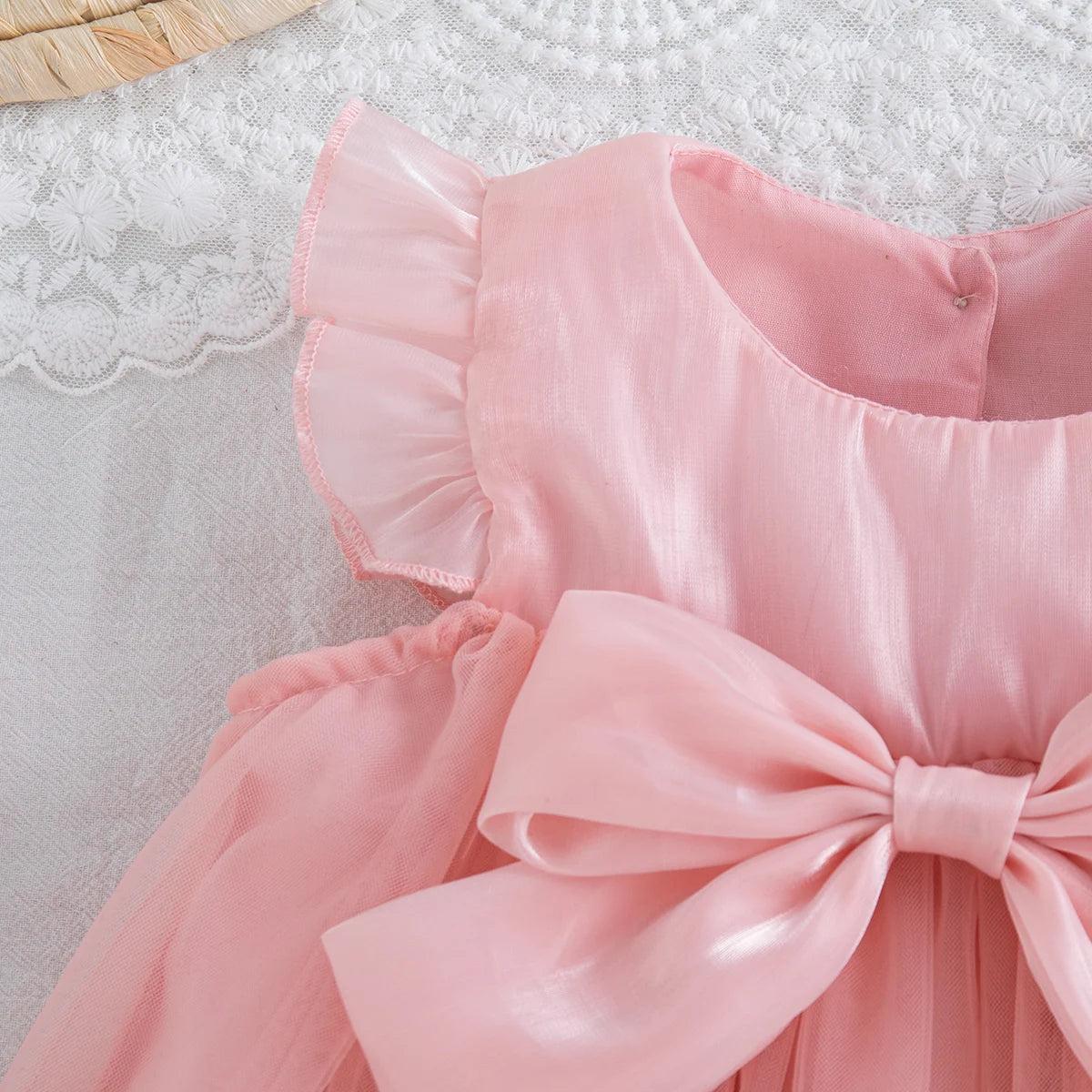 Summer New Sweet Bow Baby Girl Princess Dress, Solid Color Chiffon Children'S Clothing For Birthday Parties (9 Months -4 Years)