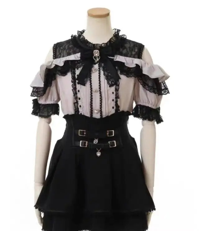 Sweet Lolita Jirai Kei High Waist Skort - Double Bow Buckle Short Skirt for Women Japanese Y2K Kawaii Fashion Summer Casual
