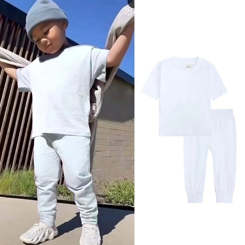 Kids Tales Toddler Unisex Cotton Short Sleeve T-Shirt and Pants Set
