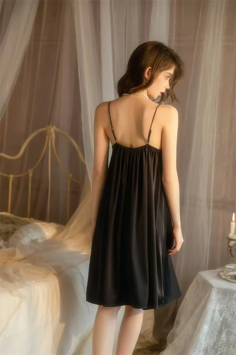 Sexy Backless Camisole Nightgown for Women, Hot Selling Thin, Solid Color, Medium to Long, Thin Shoulder Strap Nightgown