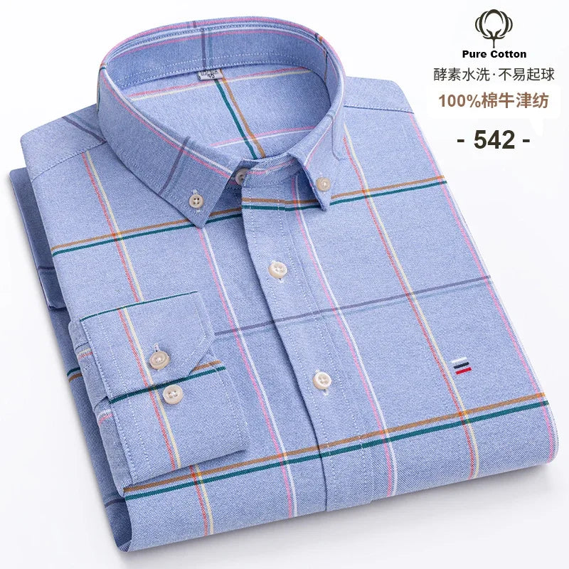 Pure Cotton Oxford Mens Shirt Long Sleeve Casual Plain Solid Regular Fit Classic Dress Shirt For Men