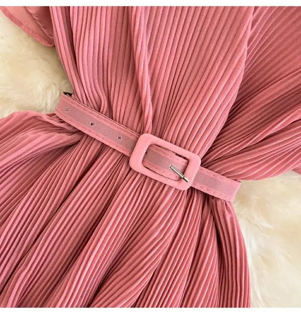 Beach Vaion Vintage Women's V-ne High-waist Cake Dr Ele Aosphere Maxi Skirt Loose Fit ort Sve Ci Commute