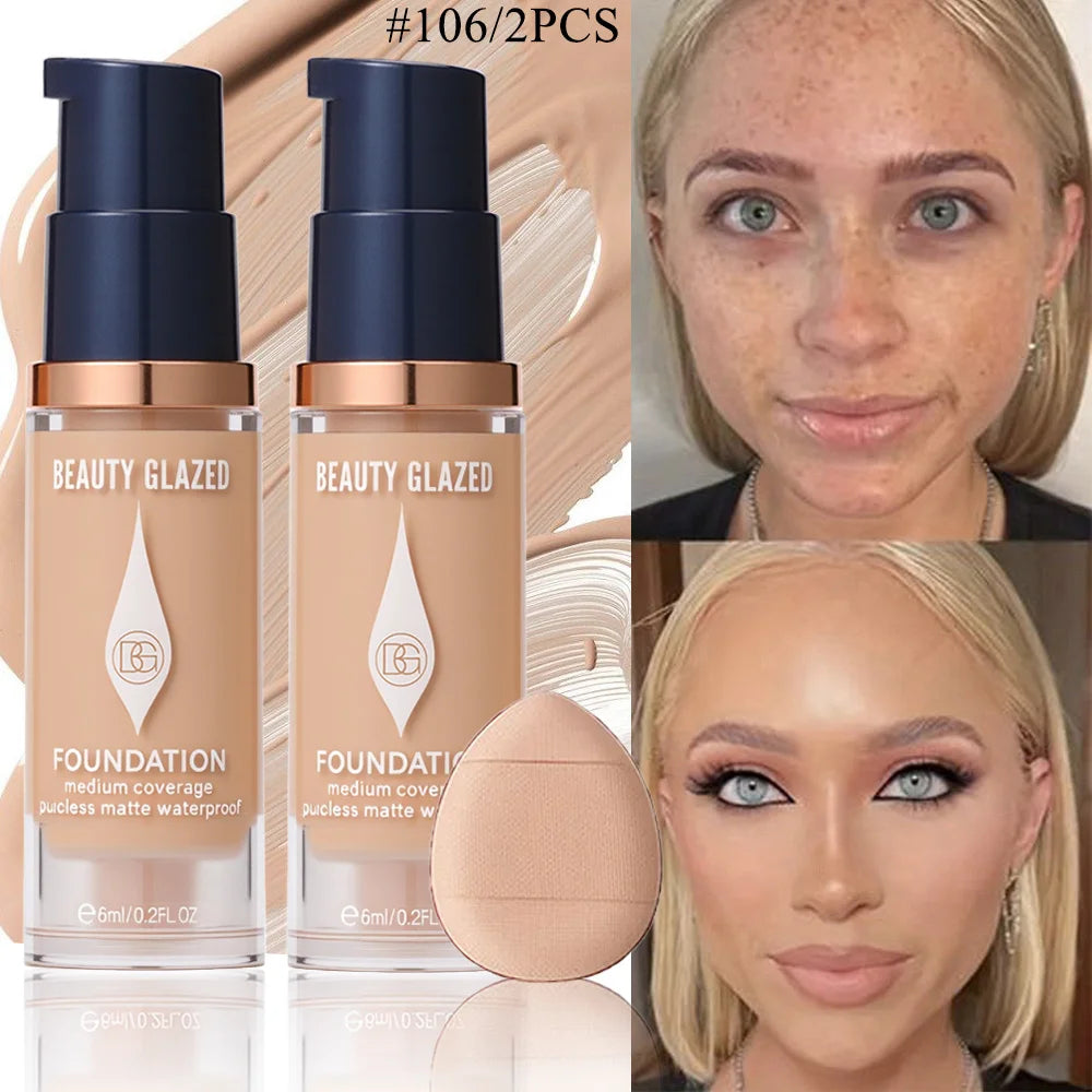 Matte Foundation Set With 2 Foundations Full Coverage 5 Shades For All Skin Types Long Lasting Waterproof Mini Size