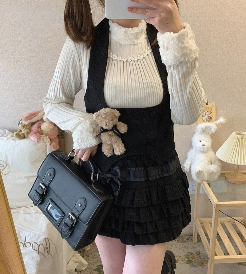 Gaono Lolita Cake Mini Skirts Women Japanese A-line High Waist Pleated Skirt Girly Kawaii Love Y2k Layered Skirts Fairy Outfit