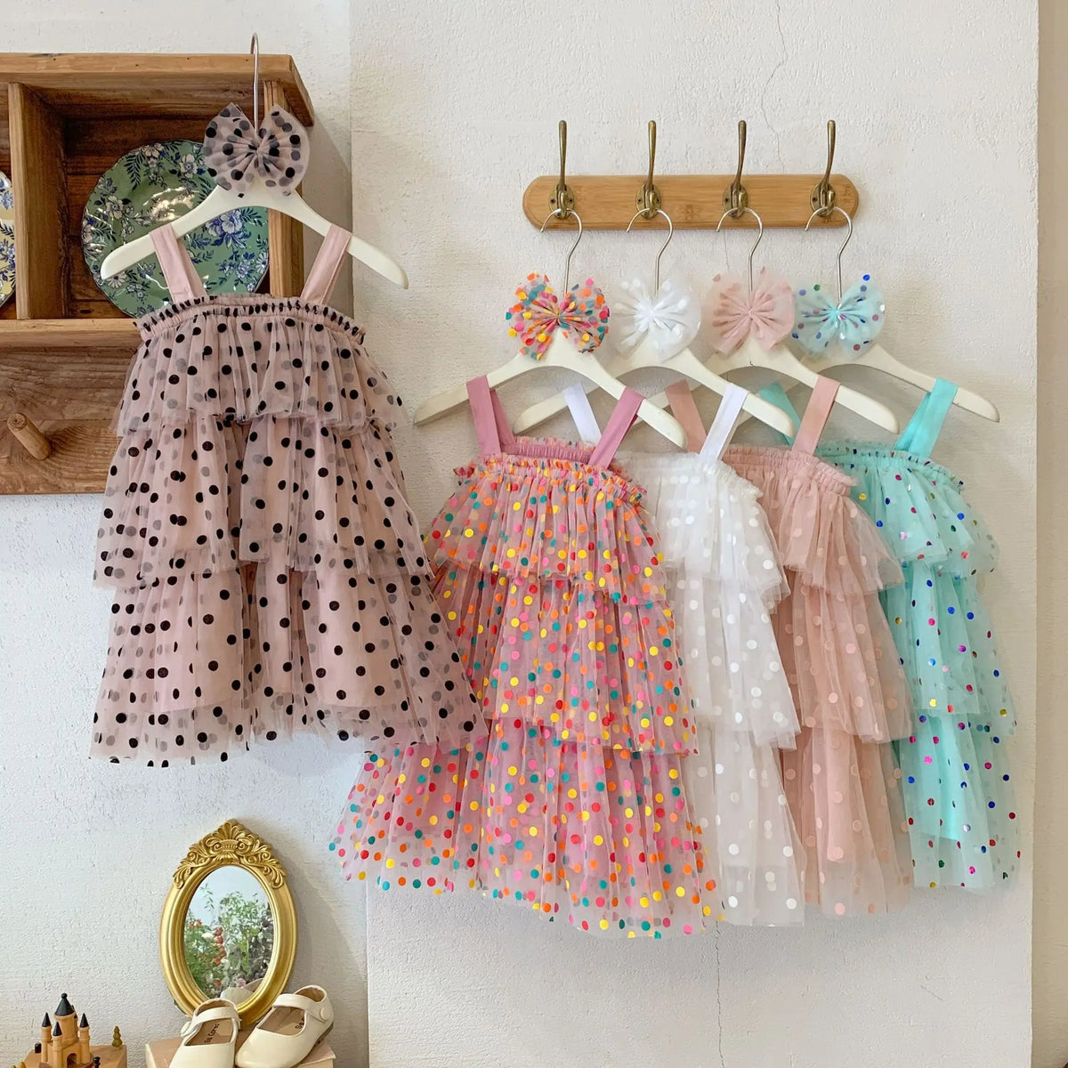 Baby Girl Princess Layered Tutu Dress Infant Toddler Child Sleeveless Suspender Dot Tulle Dresses for Casual Summer Baby Clothes