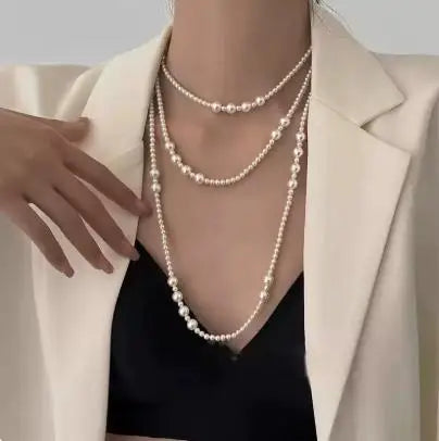 Vintage Long Multi Layered Pearl Necklace for Women Elegant Sweet Collar Chain Sweater Chain Necklaces Luxury Jewelry Gifts